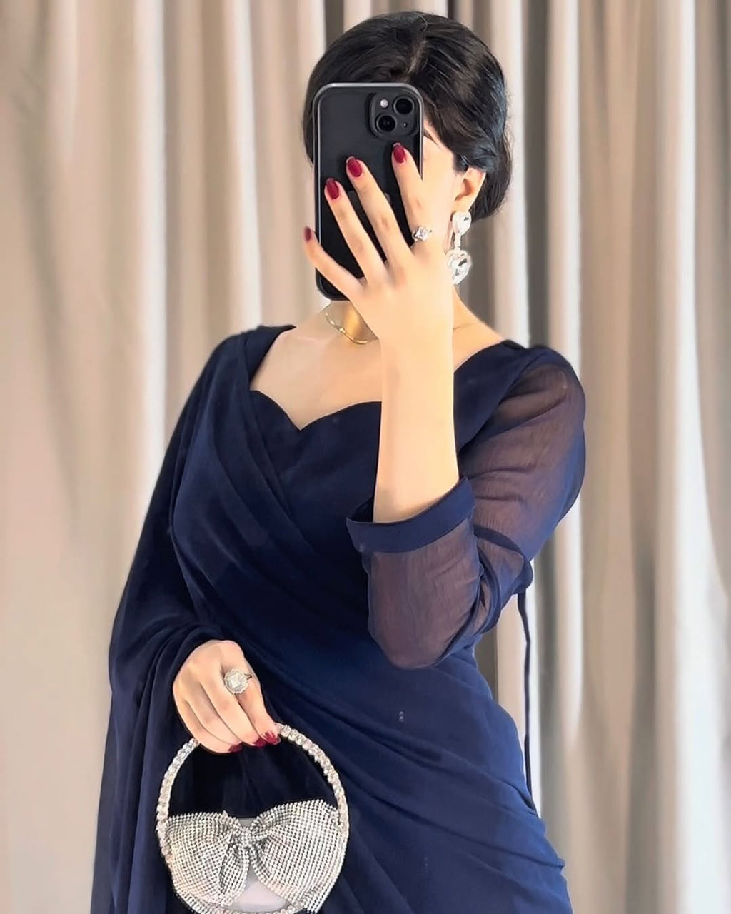 Plain Heart Shaped Neck Grace Signature Chiffon Saree (Stitched) SKU.C10