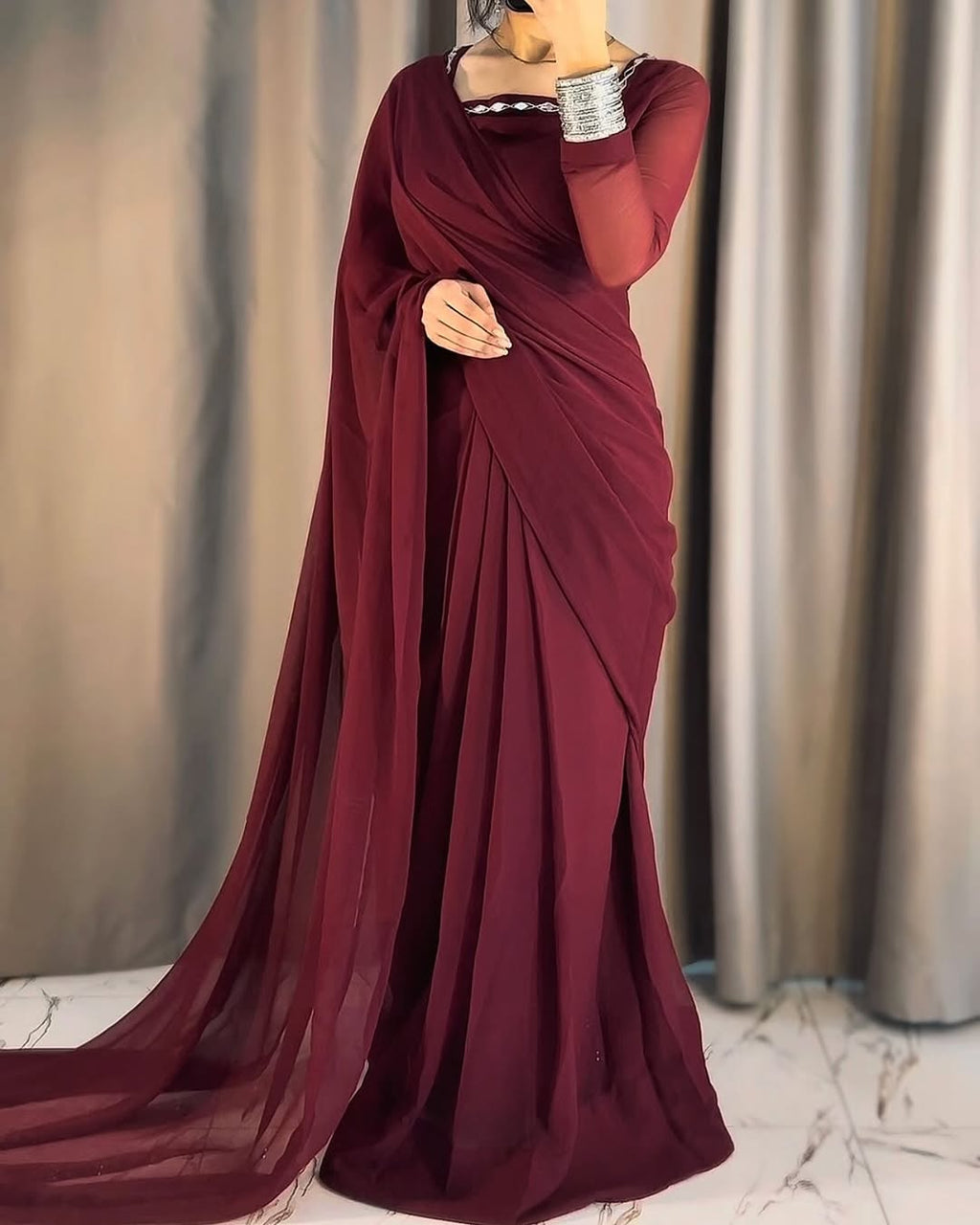 Shama-e-Husn Chiffon Saree (Stitched)