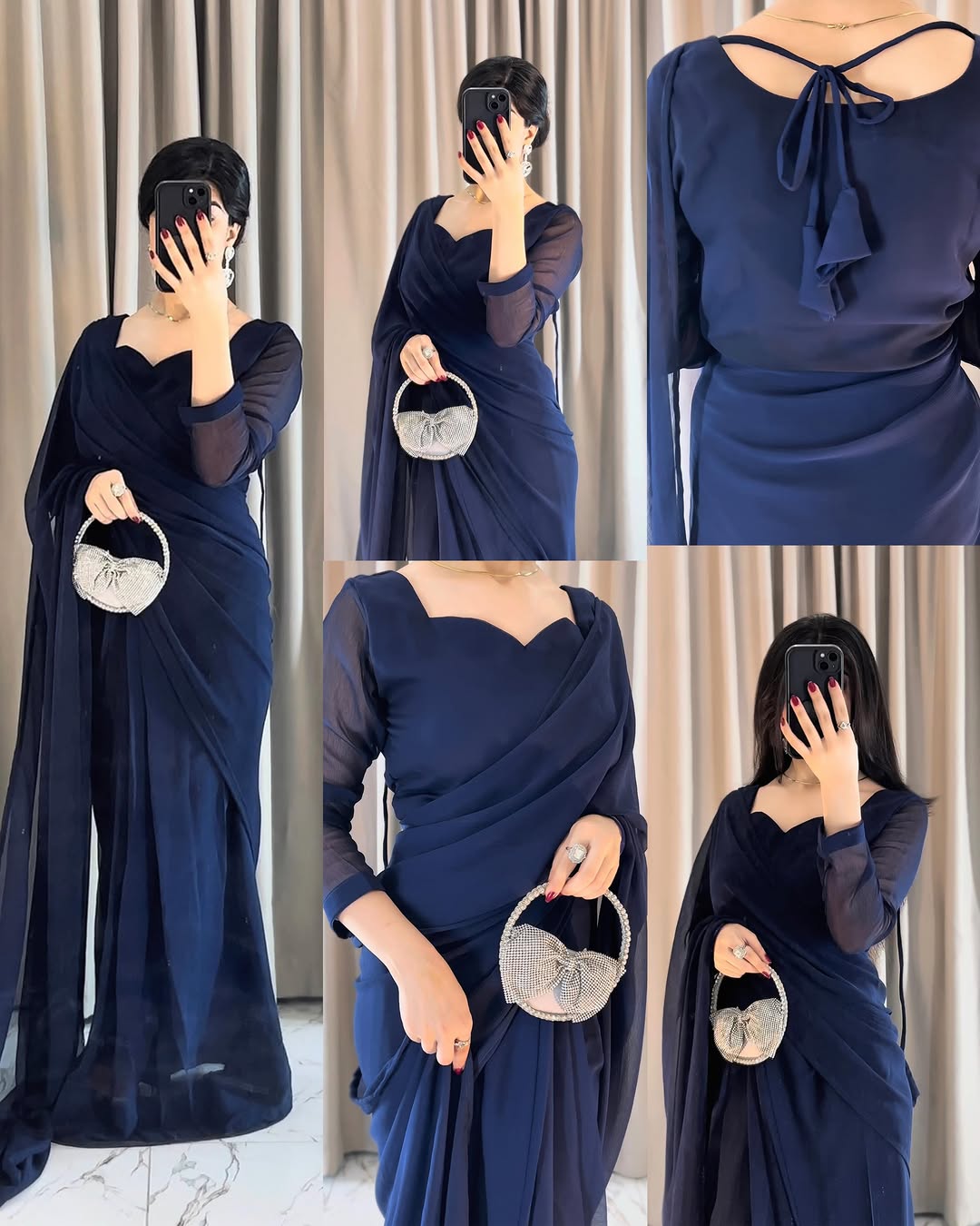 Plain Heart Shaped Neck Grace Signature Chiffon Saree (Stitched) SKU.C10