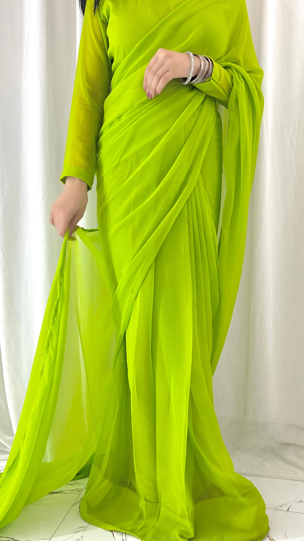 Shama-e-Husn Chiffon Saree Parrot Green Stitched