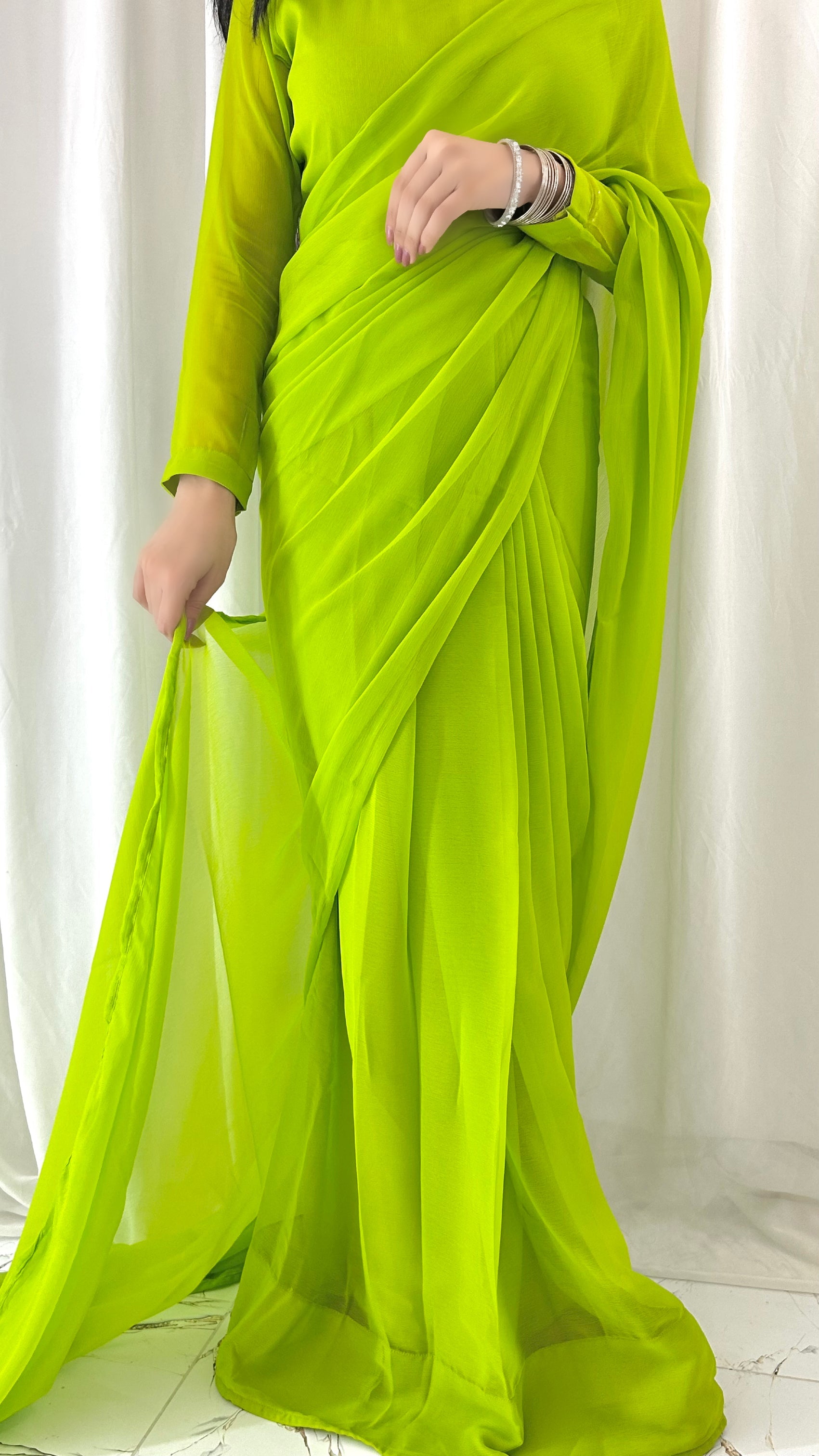 Shama-e-Husn Chiffon Saree Parrot Green Stitched