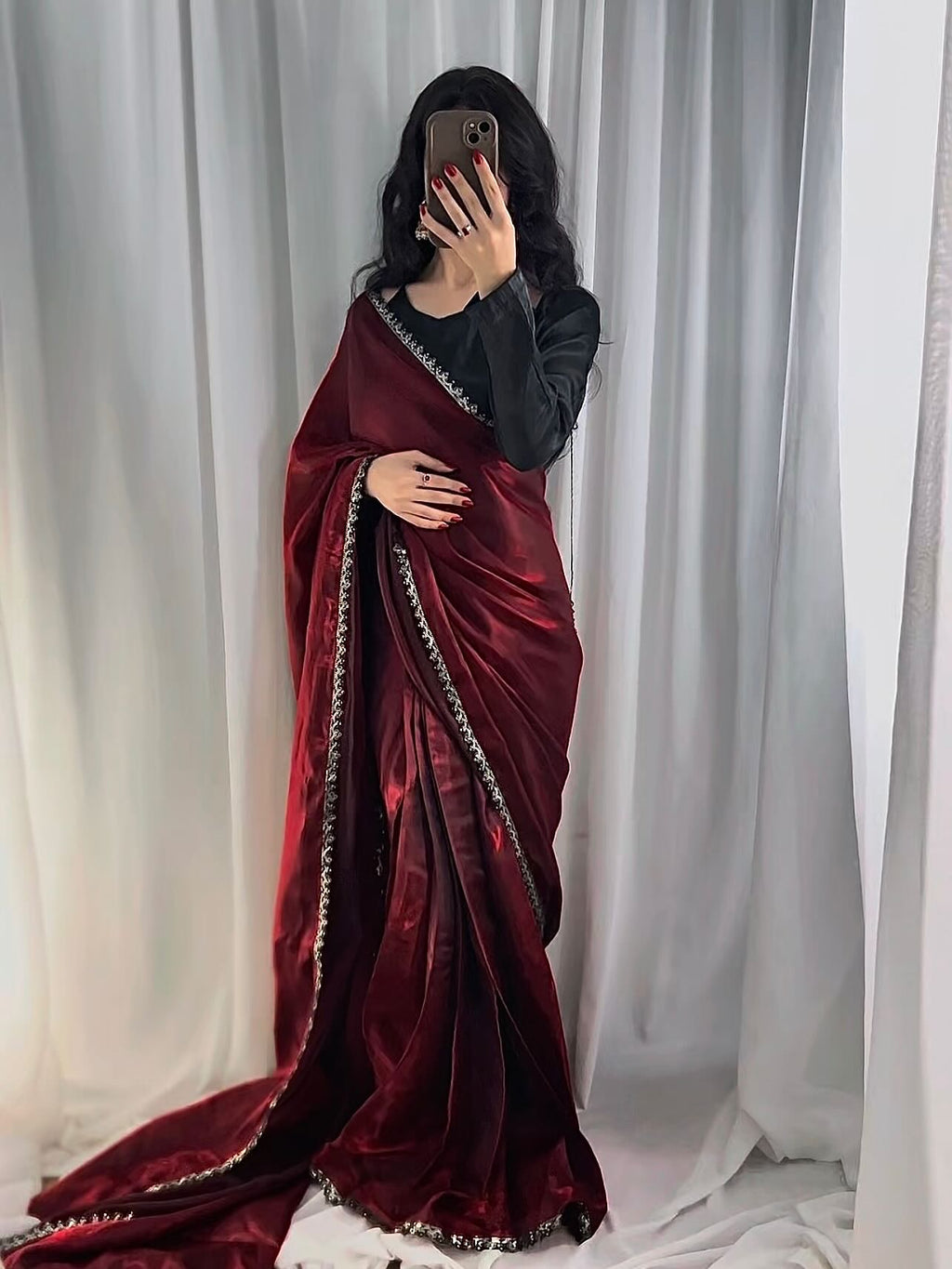 🌹 Mehr-o-Siyaah Saree ❤️🖤 Stitched