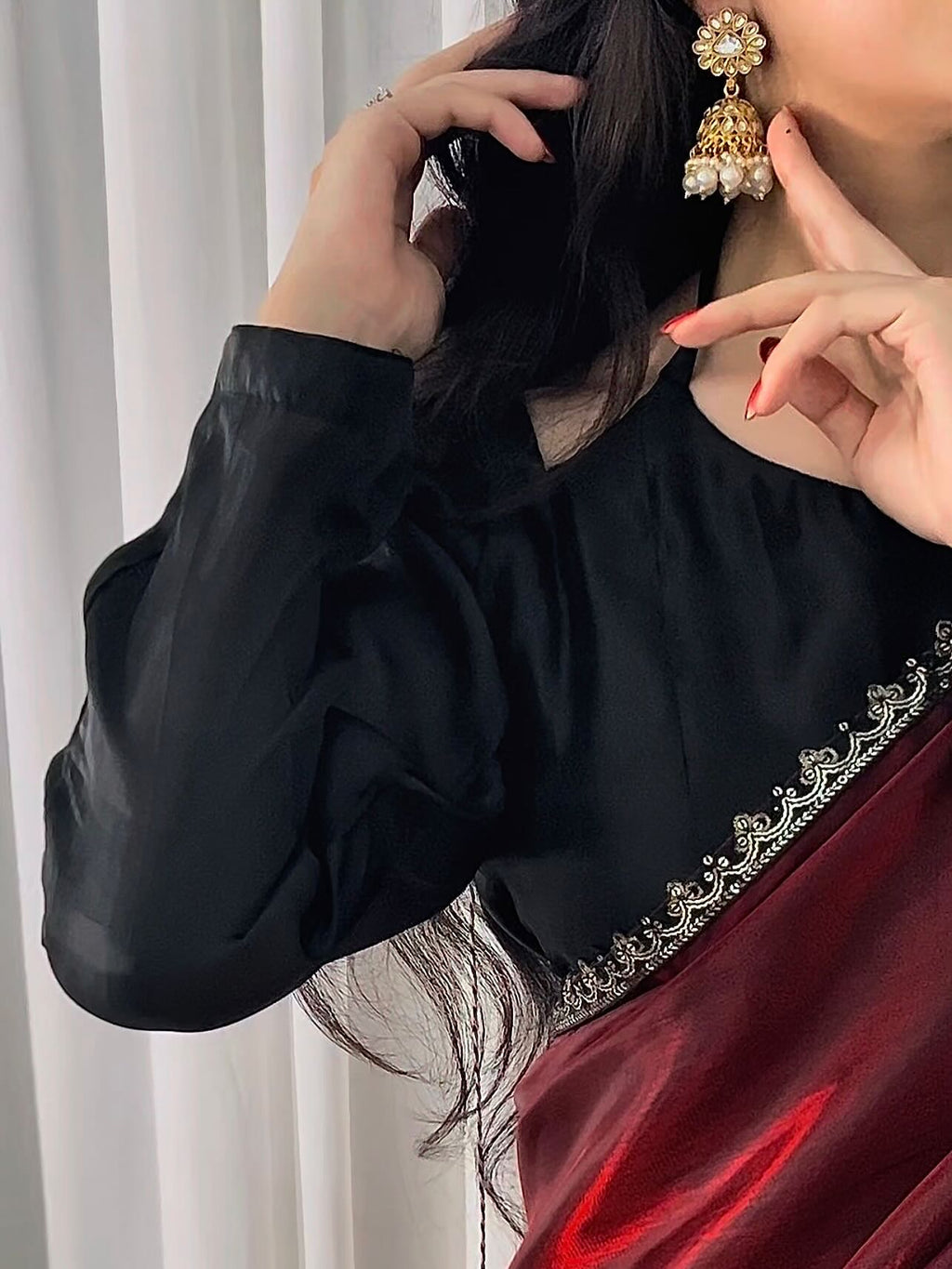 🌹 Mehr-o-Siyaah Saree ❤️🖤 Stitched