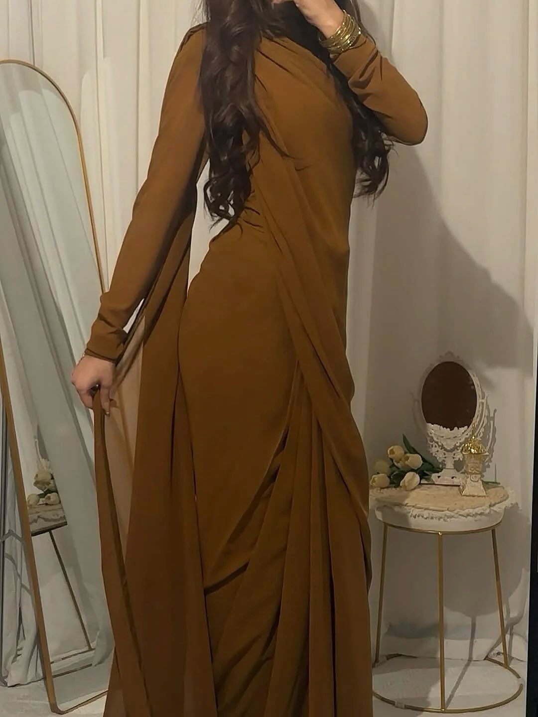 Camel Brown Classic Saree Stitched