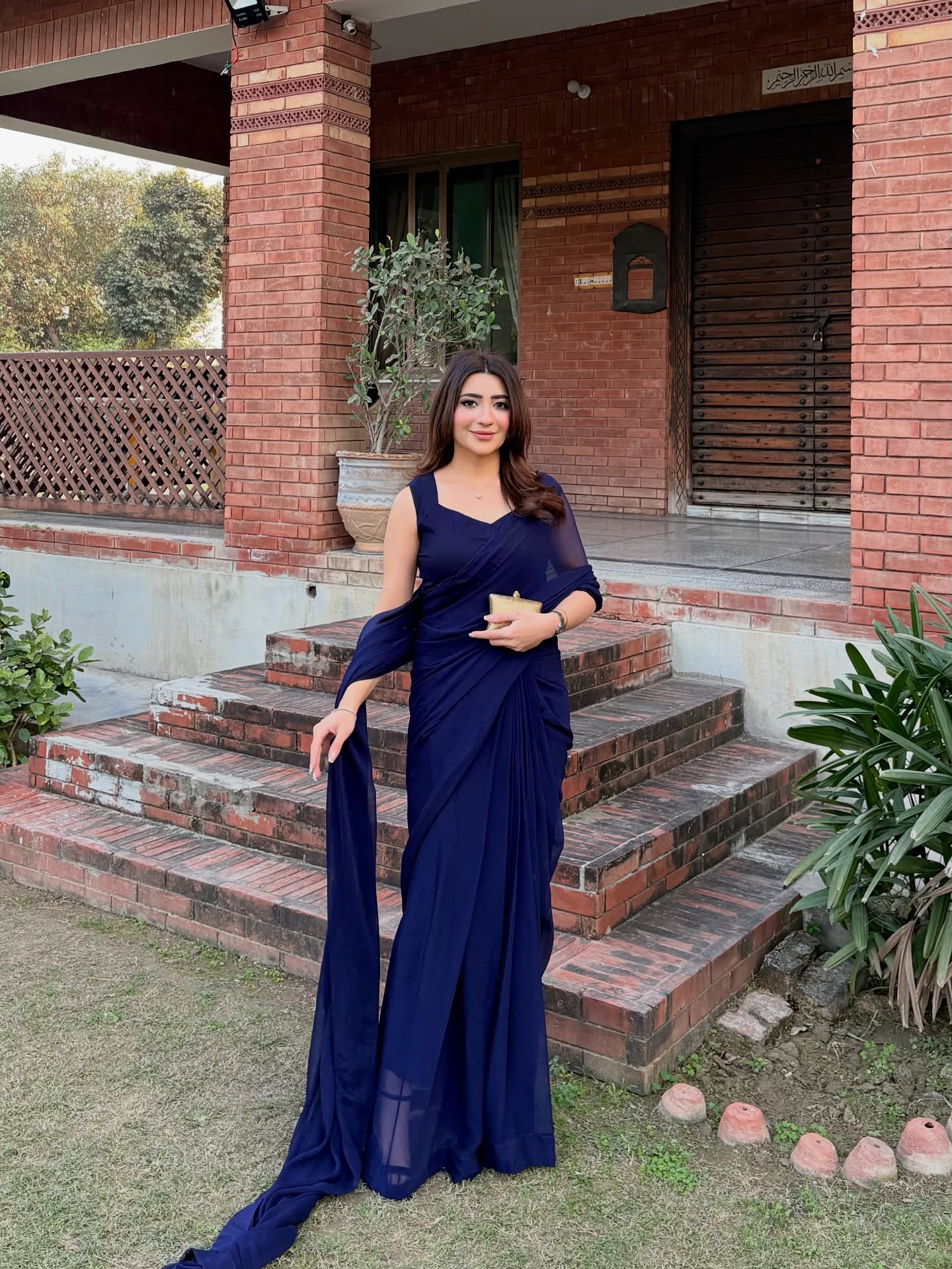 Sleeveless Blouse Navy Blue Chiffon Saree Stitched