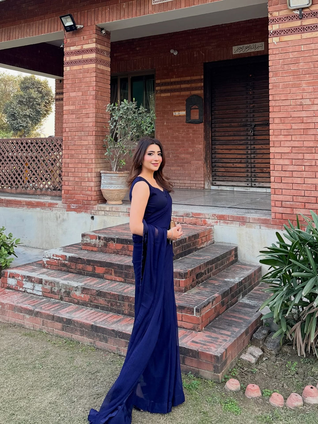 Sleeveless Blouse Navy Blue Chiffon Saree Stitched