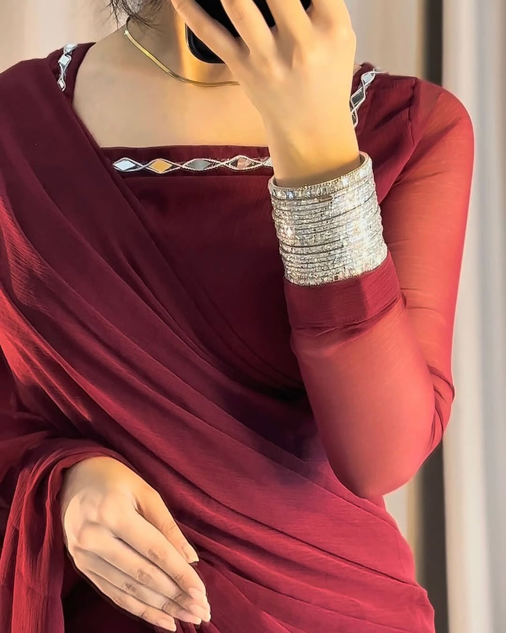 Shama-e-Husn Chiffon Saree (Stitched)
