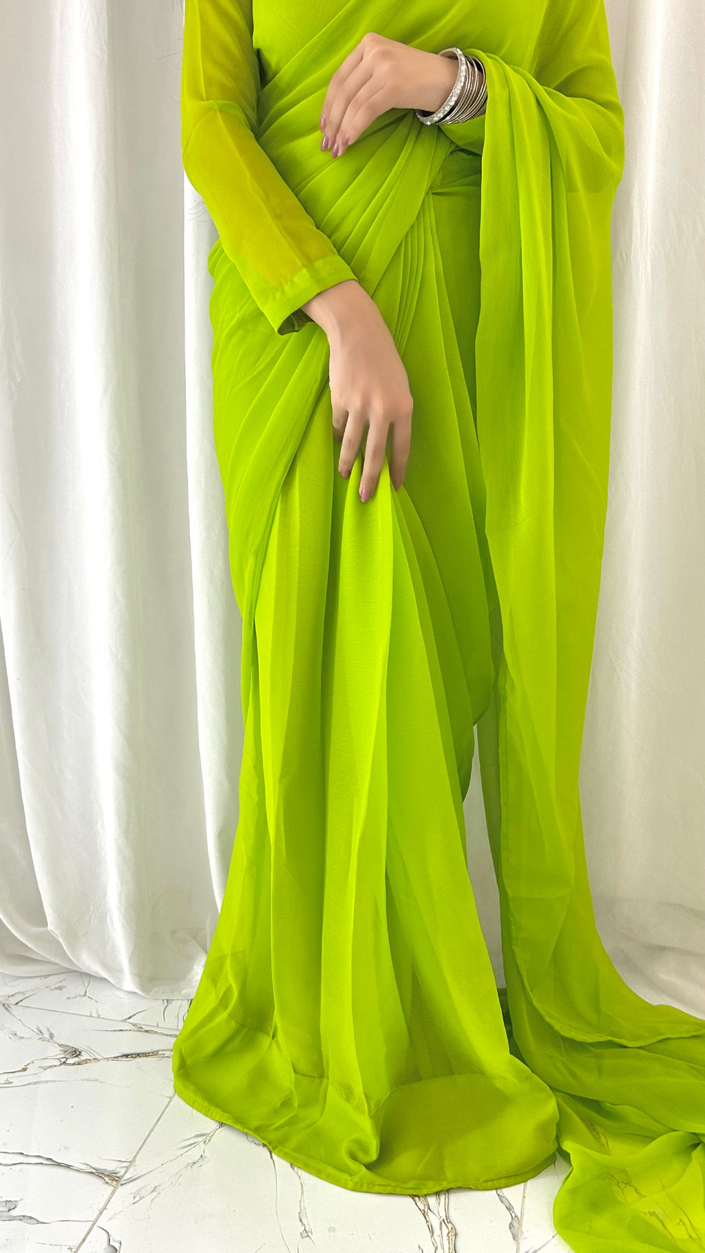 Shama-e-Husn Chiffon Saree Parrot Green Stitched