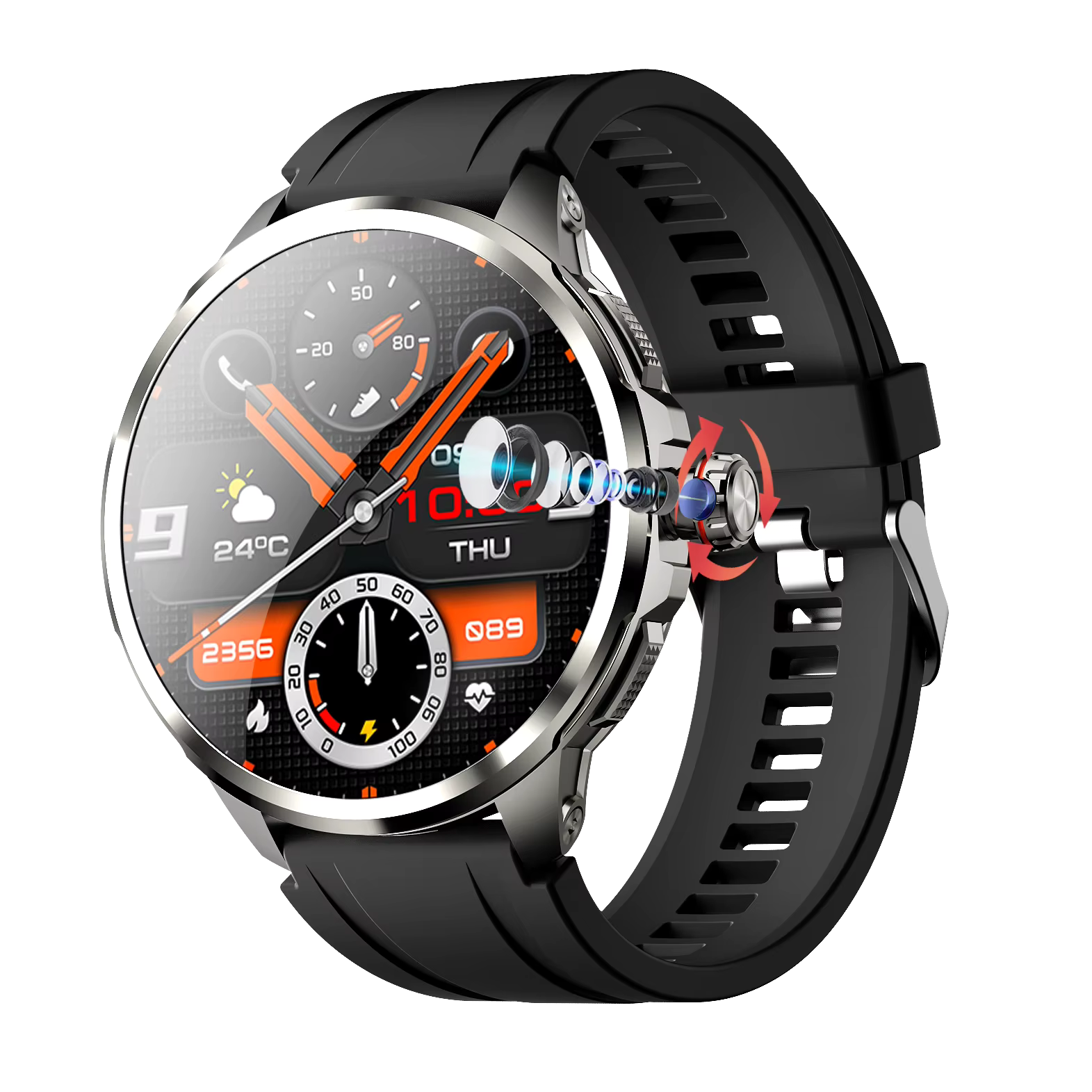 1.95" AMOLED 4G SMARTWATCH Phone Rotating Camera 8+128GB,Androi