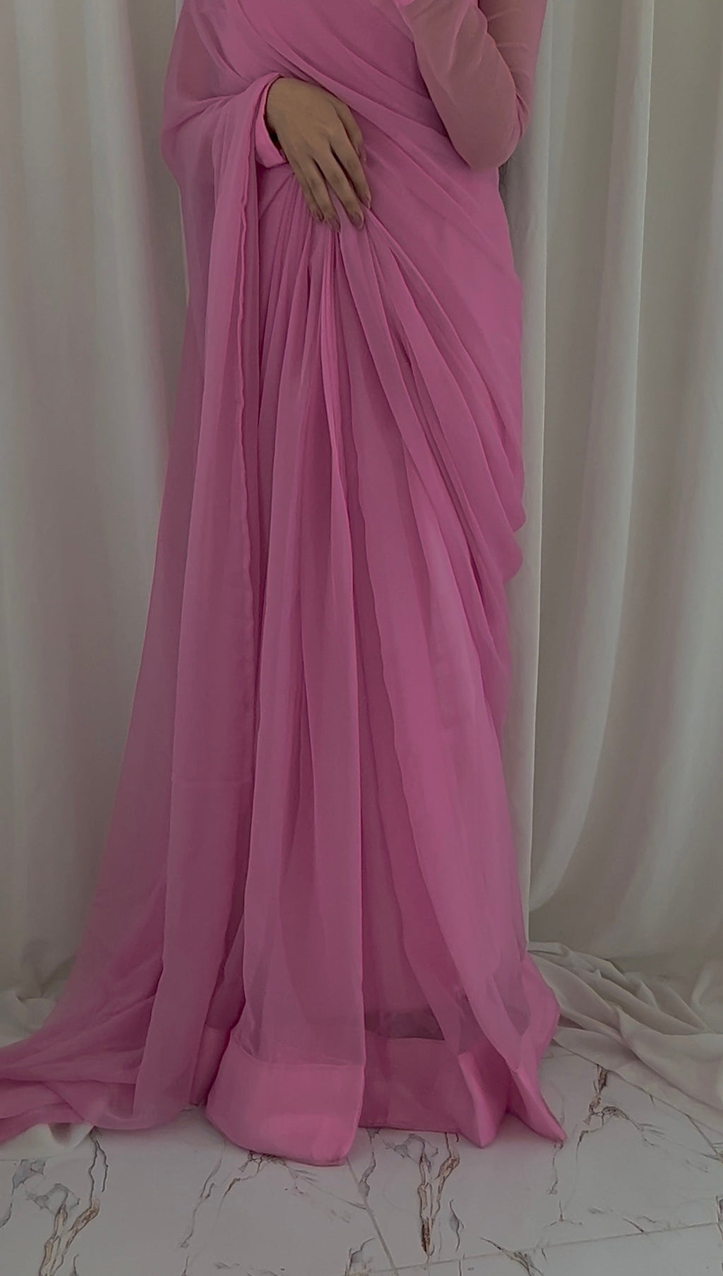 Shama-e-Husn Chiffon Saree Baby Pink Stitched