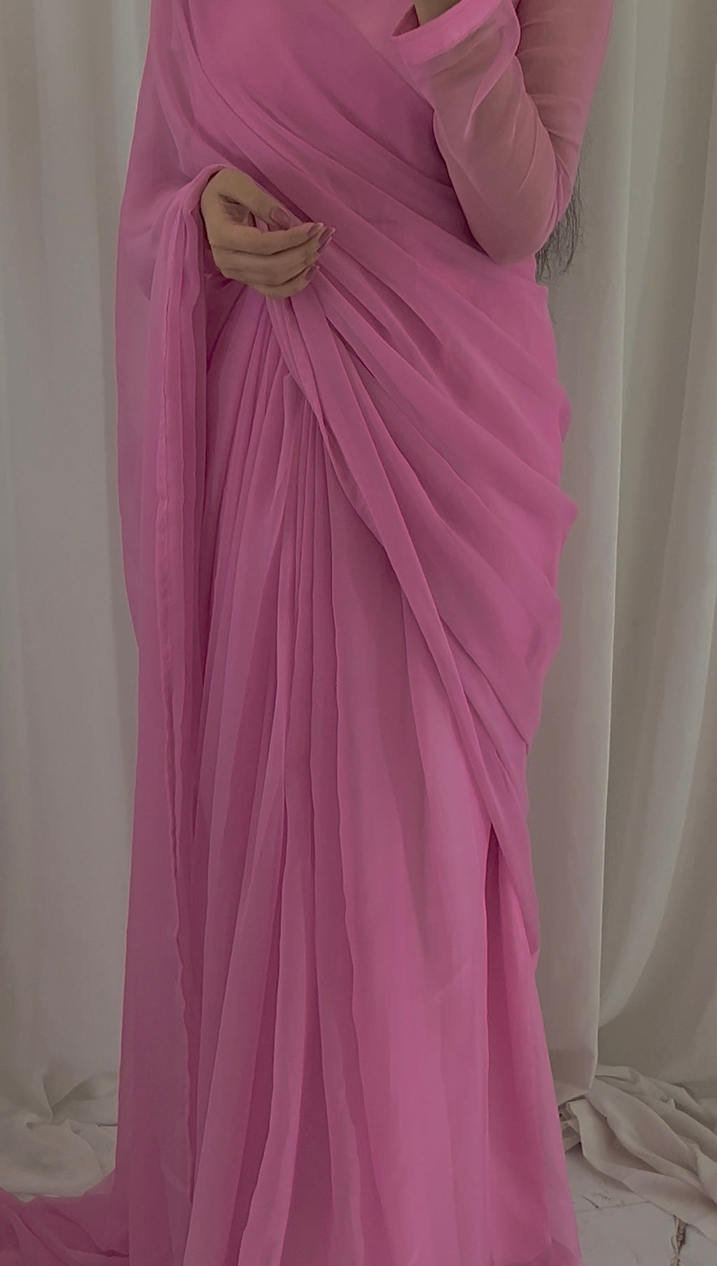 Shama-e-Husn Chiffon Saree Baby Pink Stitched