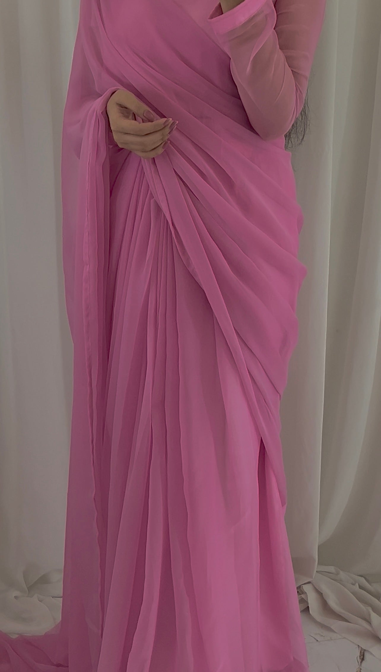 Shama-e-Husn Chiffon Saree Baby Pink Stitched