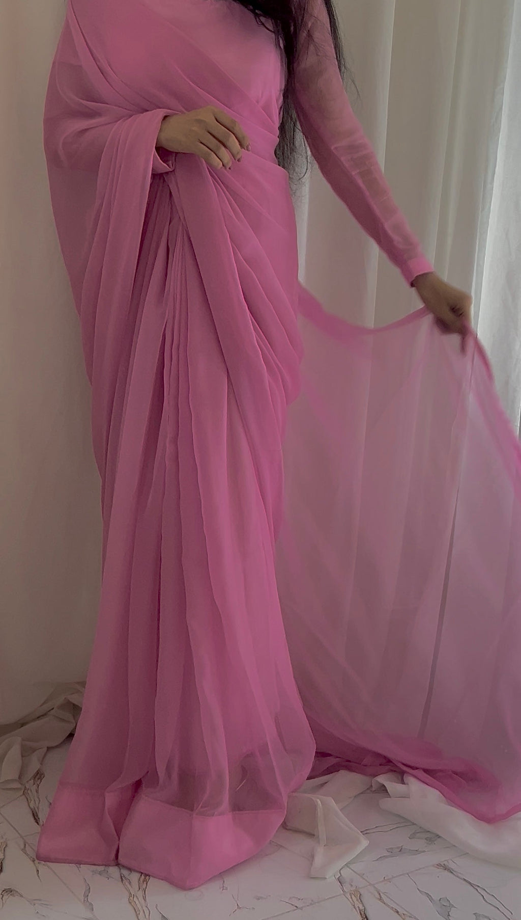 Shama-e-Husn Chiffon Saree Baby Pink Stitched