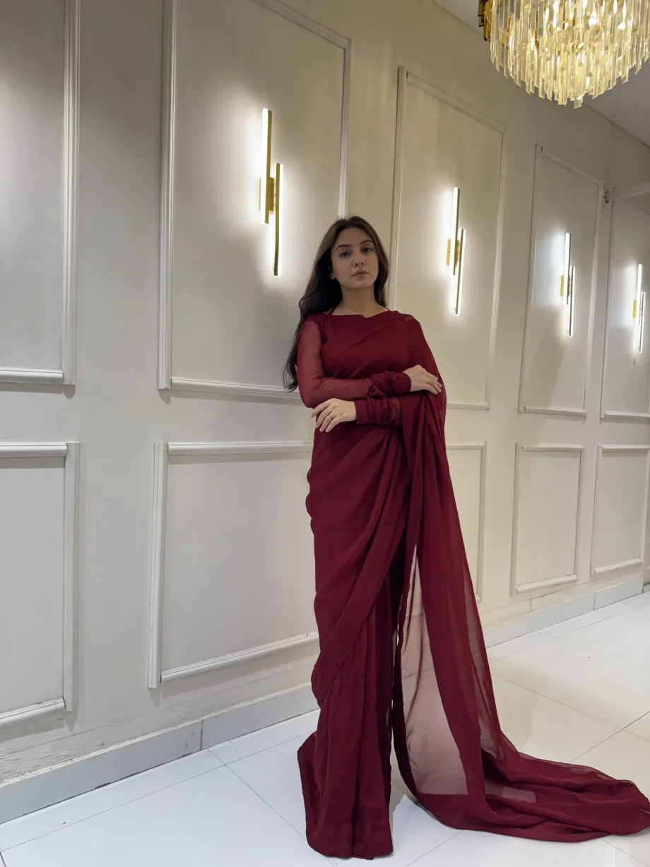 "Garnet Whisper – Elegance Saree" Stitched