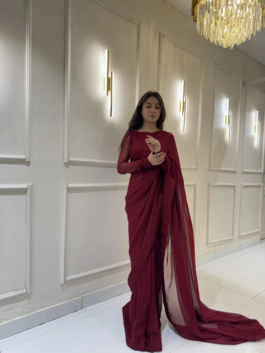 "Garnet Whisper – Elegance Saree" Stitched