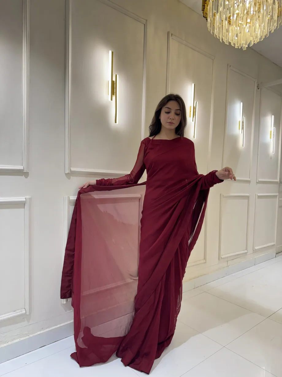 "Garnet Whisper – Elegance Saree" Stitched