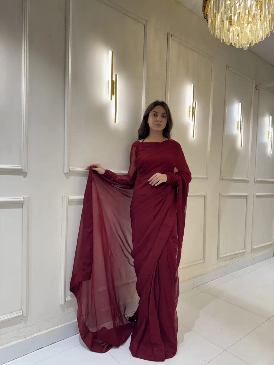 "Garnet Whisper – Elegance Saree" Stitched