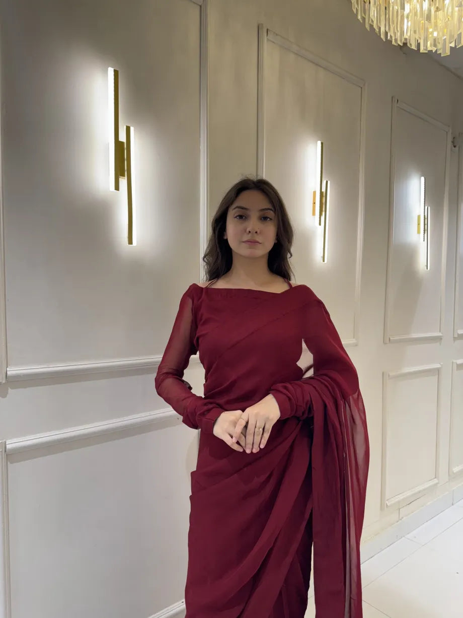 "Garnet Whisper – Elegance Saree" Stitched