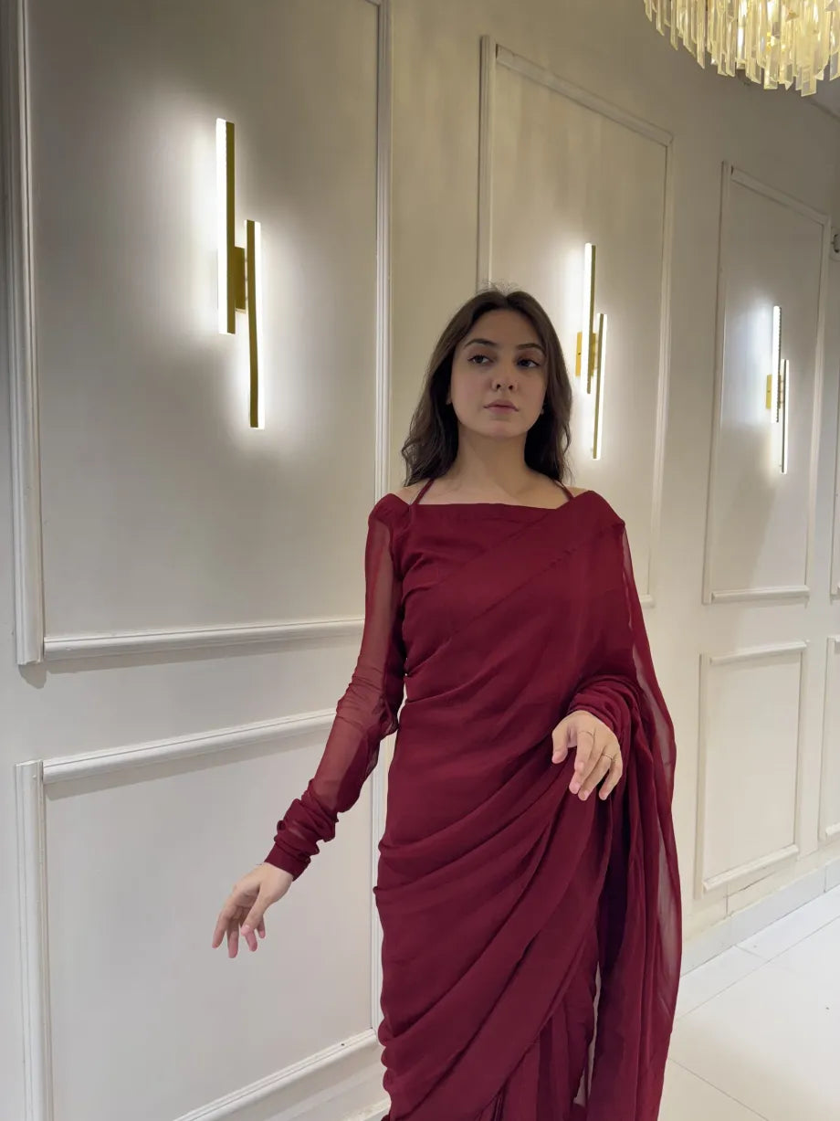 "Garnet Whisper – Elegance Saree" Stitched