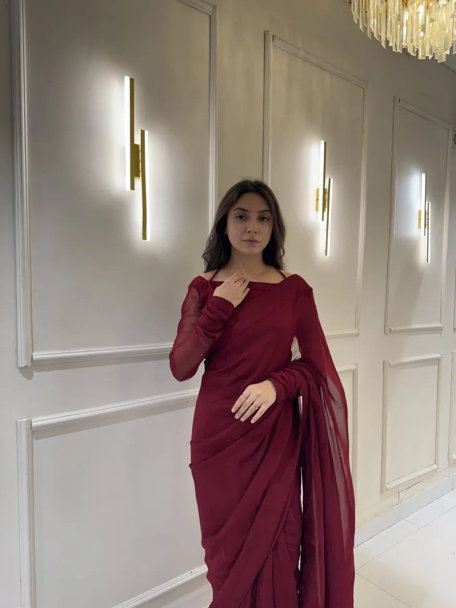 "Garnet Whisper – Elegance Saree" Stitched