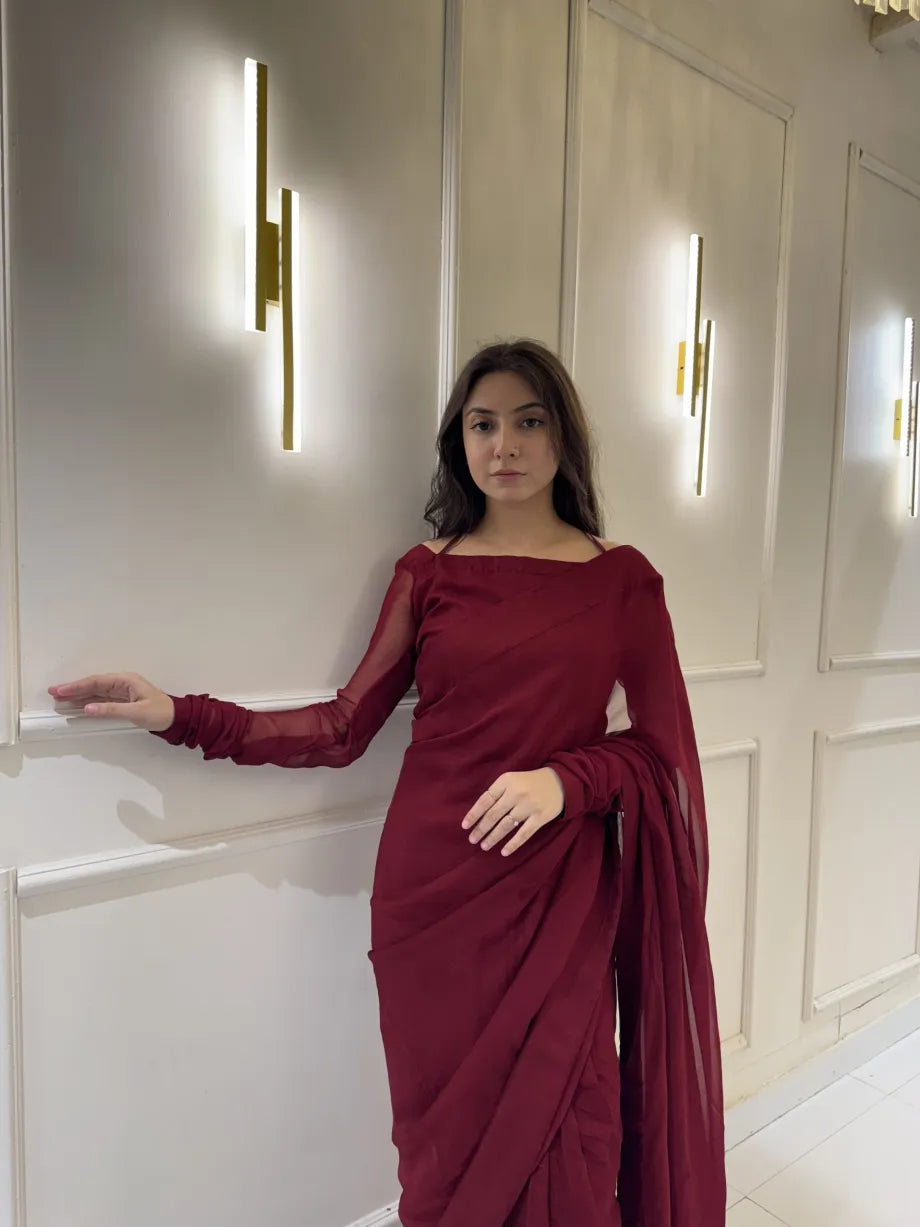 "Garnet Whisper – Elegance Saree" Stitched