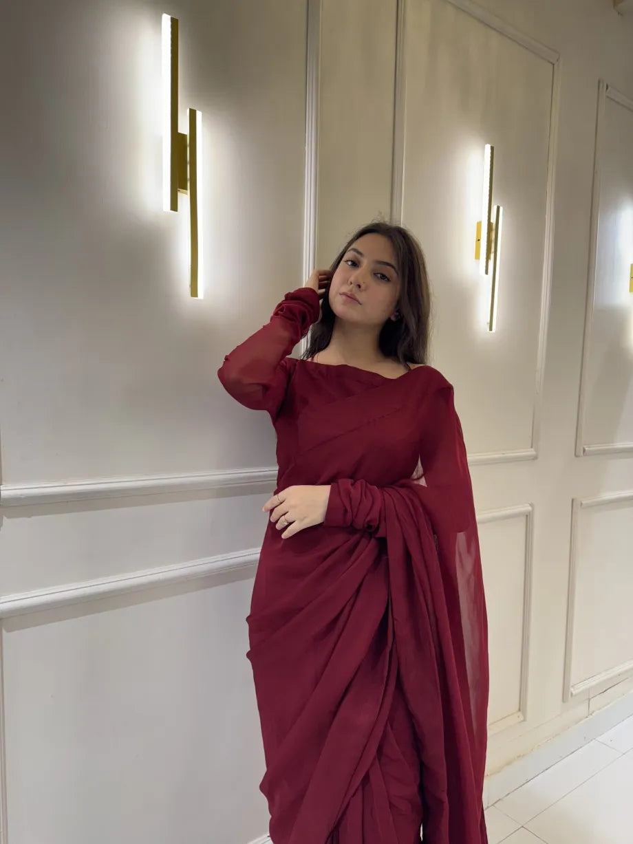 "Garnet Whisper – Elegance Saree" Stitched