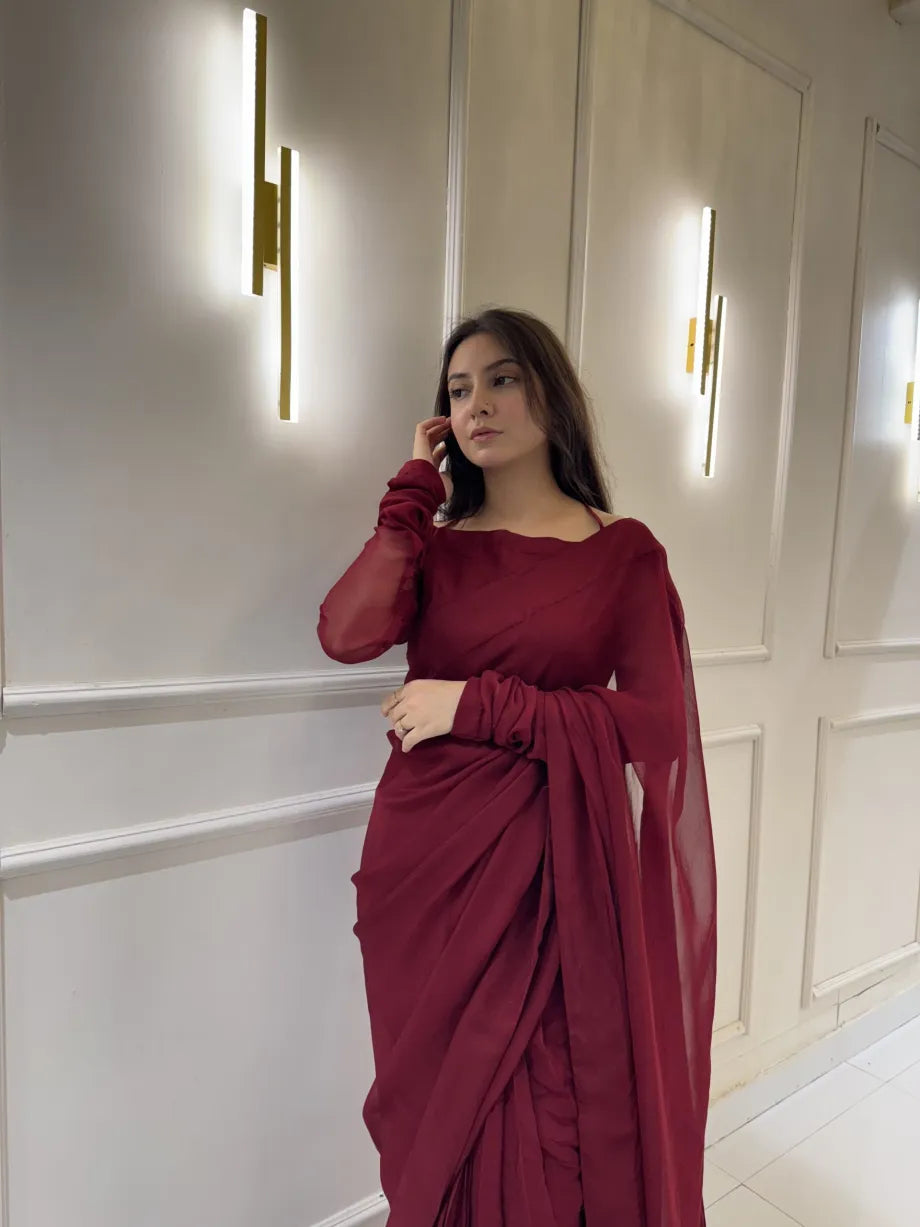 "Garnet Whisper – Elegance Saree" Stitched