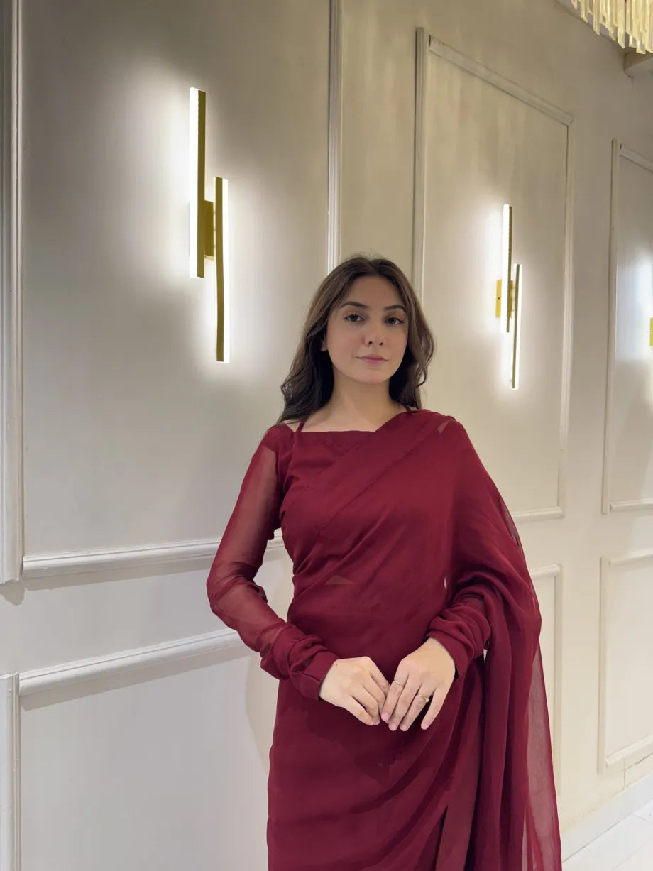 "Garnet Whisper – Elegance Saree" Stitched