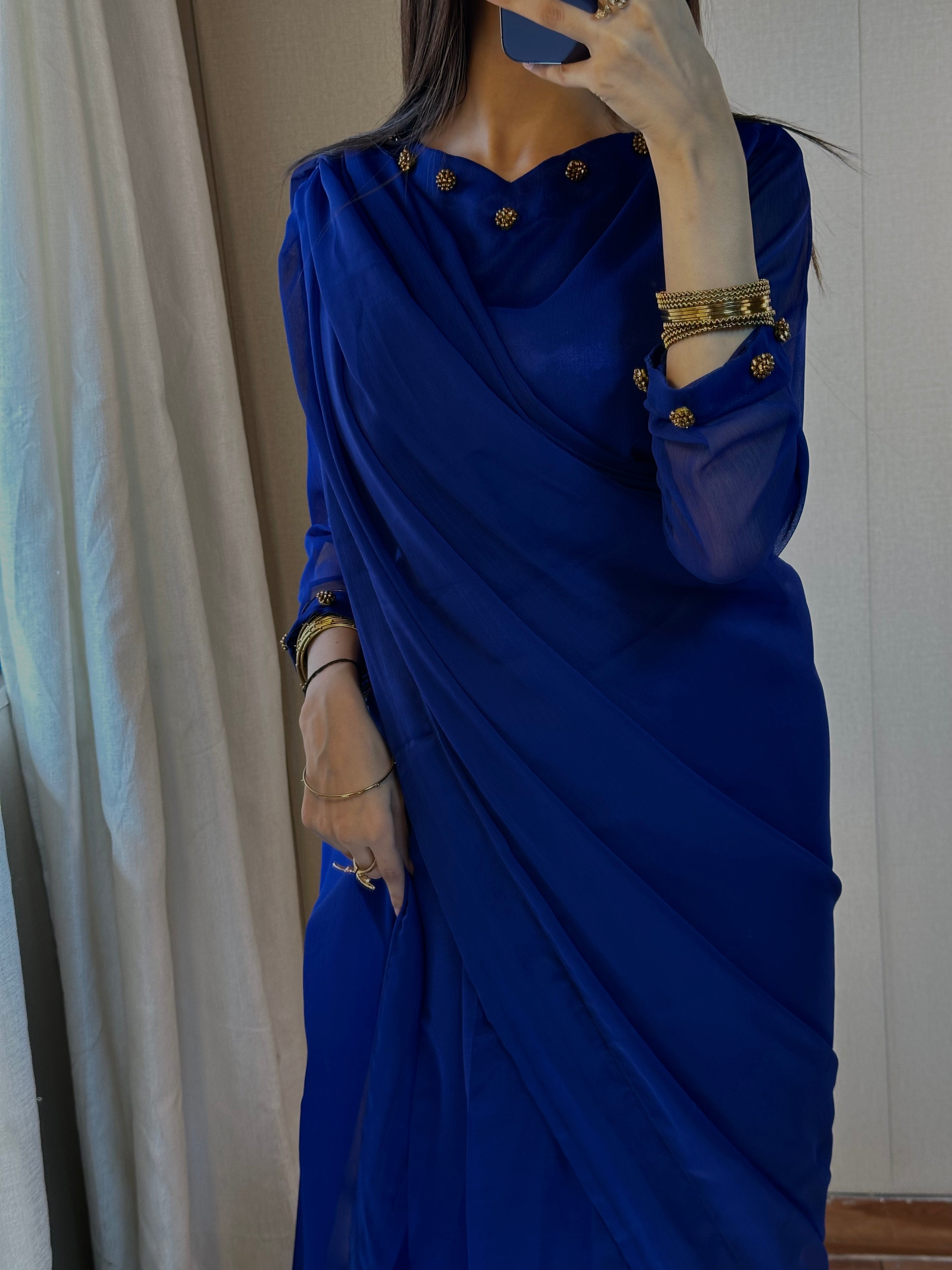 Gulbahar Chiffon Saree Stitched