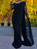 Elegant Embroided Chiffon Pallu Saree Stitched