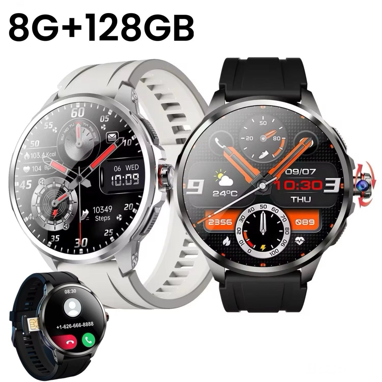 1.95" AMOLED 4G SMARTWATCH Phone Rotating Camera 8+128GB,Androi