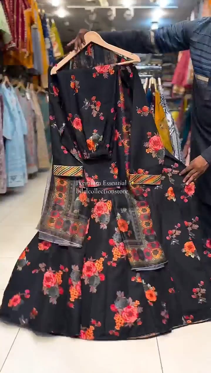 WOMEN 3 PCS PRINTED ANARKALI DRESS