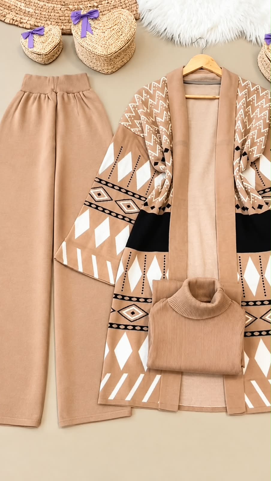 3 Pcs Fleece Winter Women Turkish Casual Dress