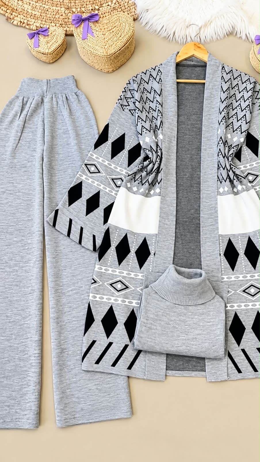 3 Pcs Fleece Winter Women Turkish Casual Dress