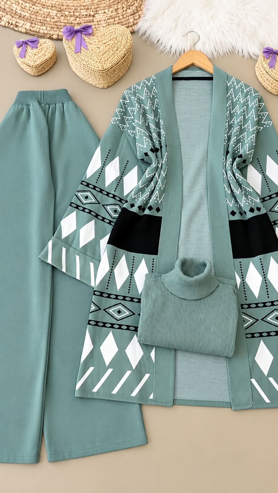 3 Pcs Fleece Winter Women Turkish Casual Dress
