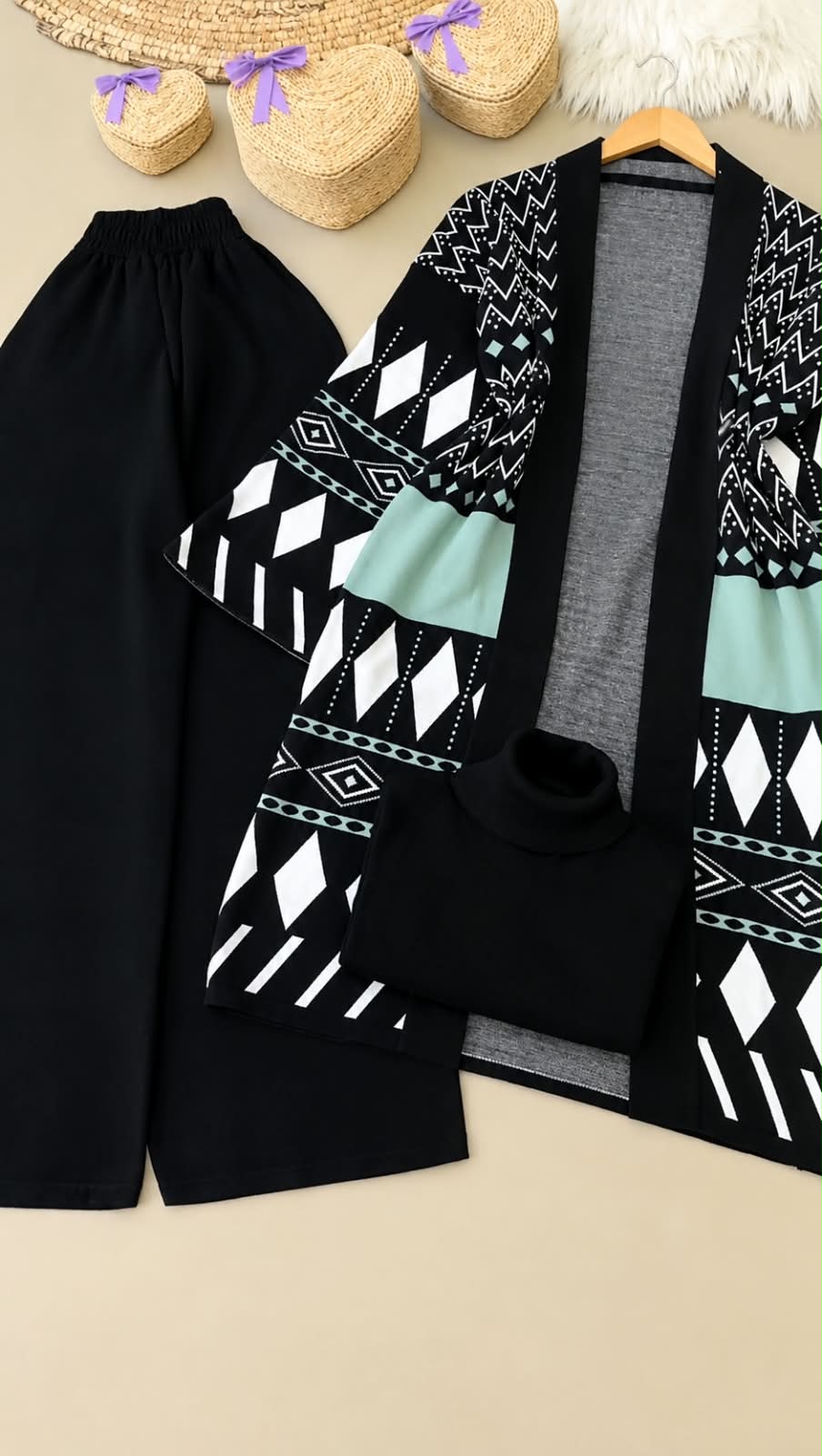 3 Pcs Fleece Winter Women Turkish Casual Dress
