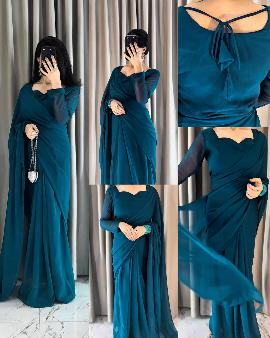 Plain Heart Shaped Neck Grace Signature Chiffon Saree (Stitched) SKU.C10