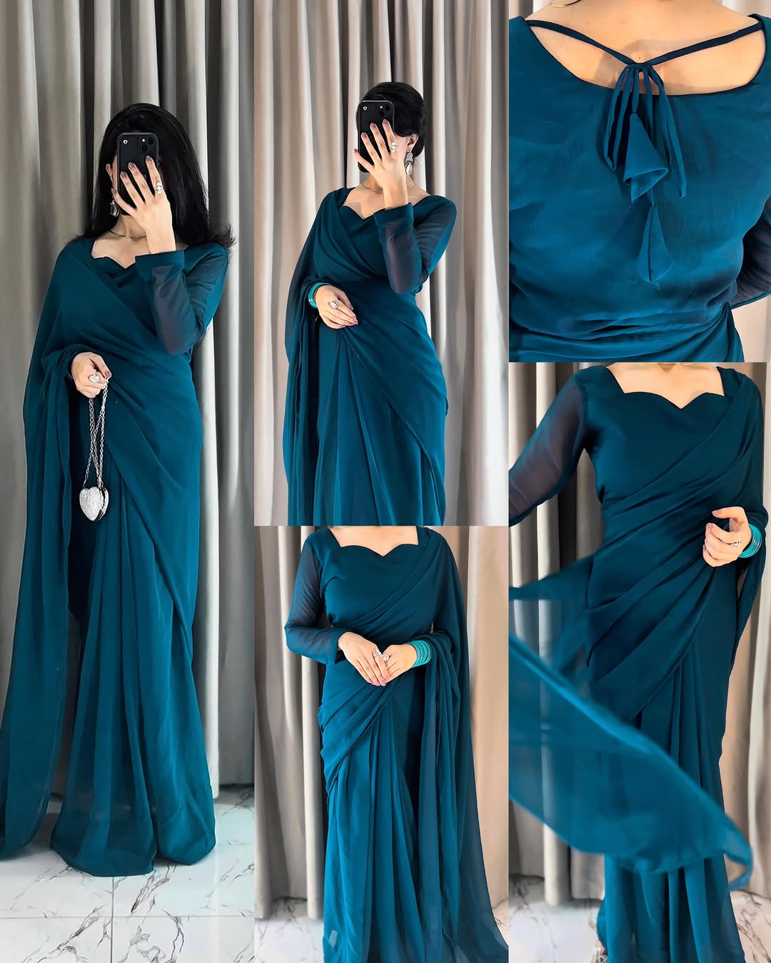 Plain Heart Shaped Neck Grace Signature Chiffon Saree (Stitched) SKU.C10